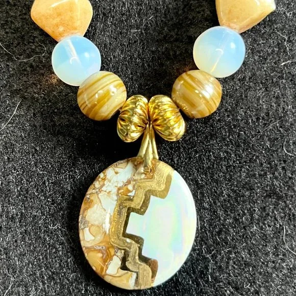 Distinctive Beaded Necklace with Bear Totem Fetish and Painted Pendant - Picture 3 of 8